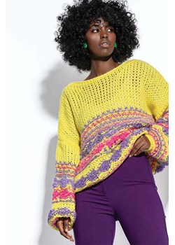 Kolorowy sweter damski z dzianiny Fobya żółty ze sklepu 5.10.15 w kategorii Swetry damskie - zdjęcie 171536952