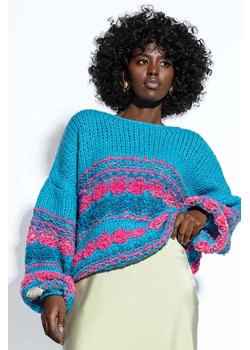 Kolorowy sweter damski z dzianiny Fobya niebieski ze sklepu 5.10.15 w kategorii Swetry damskie - zdjęcie 171537010