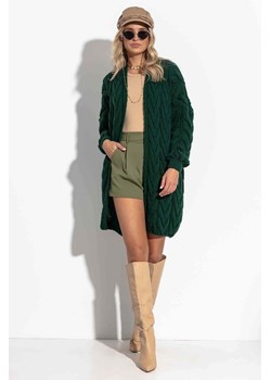 Damski luźny kardigan w warkocze Fobya zielony ze sklepu 5.10.15 w kategorii Swetry damskie - zdjęcie 171537014