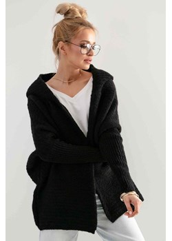 Czarny luźny kardigan dzianinowy z kapturem Fobya ze sklepu 5.10.15 w kategorii Swetry damskie - zdjęcie 171537022