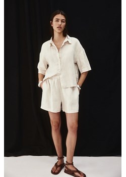 H & M - Lniane szorty bez zapięcia - Beżowy ze sklepu H&M w kategorii Szorty - zdjęcie 171537424
