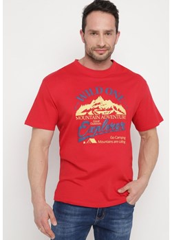 Czerwona  Bawełniana Koszulka z Krótkim Rękawem i Nadrukiem Ronneli ze sklepu Born2be Odzież w kategorii T-shirty męskie - zdjęcie 171541454