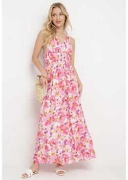 Różowa Wiskozowa Sukienka na Podwójnych Ramiączkach z Kopertową Górą i Odkrytymi Plecami Riolia ze sklepu Born2be Odzież w kategorii Sukienki - zdjęcie 171545600