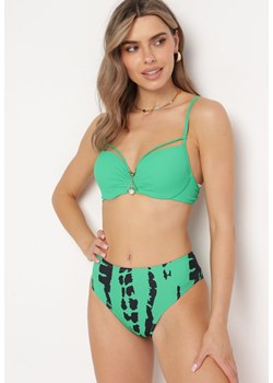 Zielono-Czarne Bikini Biustonosz z Regulowanymi Ramiączkami Majtki z Wysokim Stanem Kloella ze sklepu Born2be Odzież w kategorii Stroje kąpielowe - zdjęcie 171545833