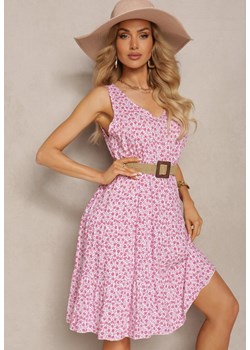 Różowa Kwiecista Sukienka z Bawełny na Szerokich Ramiączkach Rissaga ze sklepu Renee odzież w kategorii Sukienki - zdjęcie 171545870
