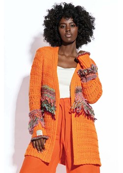 Pomarańczowy kardigan z kolorowymi frędzlami Fobya ze sklepu 5.10.15 w kategorii Swetry damskie - zdjęcie 171546250