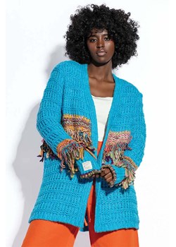 Niebieski kardigan z kolorowymi frędzlami Fobya ze sklepu 5.10.15 w kategorii Swetry damskie - zdjęcie 171546282