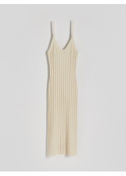 Reserved - Dzianinowa sukienka z lnem - kremowy ze sklepu Reserved w kategorii Sukienki - zdjęcie 171547064
