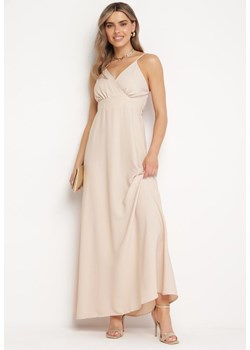 Beżowa Sukienka z Kopertowym Dekoltem na Cienkich Ramiączkach Piamena ze sklepu Born2be Odzież w kategorii Sukienki - zdjęcie 171552440