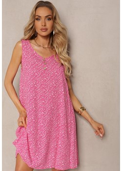 Różowa Casualowa Bawełniana Sukienka Ozdobiona przy Dekolcie Guzikami Kiofara ze sklepu Renee odzież w kategorii Sukienki - zdjęcie 171553232