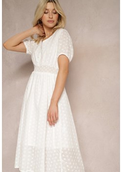 Biała Sukienka z Bawełny o Haftowanym Wykończeniu z Gumkami w Talii Hattilla ze sklepu Renee odzież w kategorii Sukienki - zdjęcie 171553271