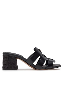 Klapki Tommy Hilfiger Block Mid Heel Leather Sandal FW0FW08049 Czarny ze sklepu eobuwie.pl w kategorii Klapki damskie - zdjęcie 171556730