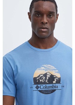 Columbia t-shirt bawełniany Path Lake męski kolor niebieski z nadrukiem 1934814 ze sklepu ANSWEAR.com w kategorii T-shirty męskie - zdjęcie 171558210