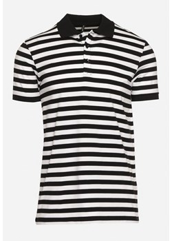 Biało-Czarna Klasyczna Bawełniana Koszulka Polo z Kołnierzykiem Zapinana na Guziki pod Szyją Betima ze sklepu Born2be Odzież w kategorii T-shirty męskie - zdjęcie 171559624