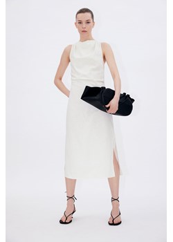 H & M - Drapowana sukienka z domieszką lnu - Biały ze sklepu H&M w kategorii Sukienki - zdjęcie 171560641