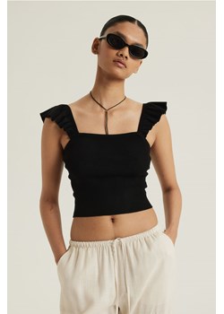 H & M - Dzianinowy top z falbankowym rękawem - Czarny ze sklepu H&M w kategorii Bluzki damskie - zdjęcie 171560694