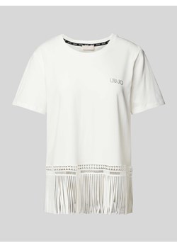 T-shirt z frędzlami w jednolitym kolorze ze sklepu Peek&Cloppenburg  w kategorii Bluzki damskie - zdjęcie 171563193