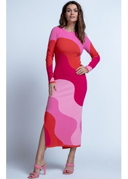 Długa kolorowa sukienka z rozporkiem F1849 PINK, Kolor różowo-pomarańczowy, Rozmiar XS/S, Fobya ze sklepu Primodo w kategorii Sukienki - zdjęcie 171566502