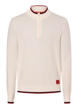 HUGO Męski sweter - Saikk Mężczyźni biały jednolity ze sklepu vangraaf w kategorii Swetry męskie - zdjęcie 171569273