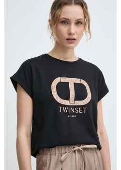 Twinset t-shirt bawełniany damski kolor czarny ze sklepu ANSWEAR.com w kategorii Bluzki damskie - zdjęcie 171579374