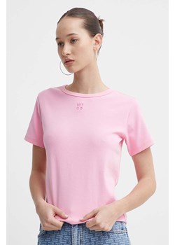 HUGO t-shirt damski kolor różowy ze sklepu ANSWEAR.com w kategorii Bluzki damskie - zdjęcie 171579394