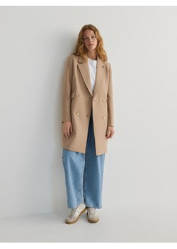 Reserved - Dwurzędowy płaszcz z wiskozą - beżowy ze sklepu Reserved w kategorii Płaszcze damskie - zdjęcie 171579883