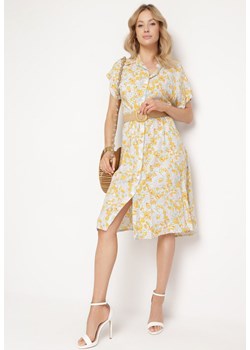 Żółta Koszulowa Sukienka z Bawełny Zapinana na Guziki Tesadia ze sklepu Born2be Odzież w kategorii Sukienki - zdjęcie 171582652