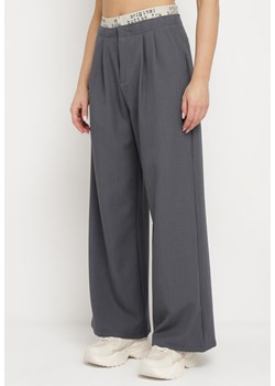 Szare Spodnie Szerokie Garniturowe z Wyższym StanemNelleia ze sklepu Born2be Odzież w kategorii Spodnie damskie - zdjęcie 171582750