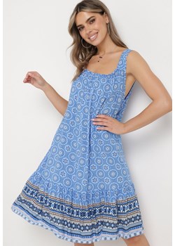 Niebieska Sukienka z Wiskozy bez Rękawów Zakończona Falbanką Comilena ze sklepu Born2be Odzież w kategorii Sukienki - zdjęcie 171582931