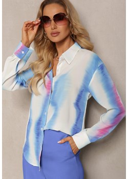 Biało-Niebieska Klasyczna Koszula Ozdobiona Printem Tie-Dye Analera ze sklepu Renee odzież w kategorii Koszule damskie - zdjęcie 171583241