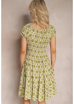Zielona Sukienka Hiszpanka z Wiskozy z Gumką w Pasie i Ozdobnymi Guzikami Sunalla ze sklepu Renee odzież w kategorii Sukienki - zdjęcie 171583343