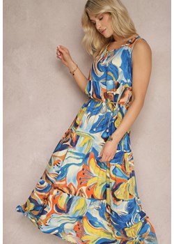 Niebieska Rozkloszowana Sukienka z Falbanką i Wiązaniem przy Dekolcie Karmilla ze sklepu Renee odzież w kategorii Sukienki - zdjęcie 171583351