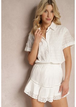Biała Bawełniana Koszula z Haftowanego Materiału z Krótkim Rękawem Biarina ze sklepu Renee odzież w kategorii Koszule damskie - zdjęcie 171583411