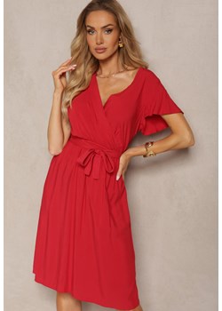 Czerwona Rozkloszowana Sukienka Midi z Wiązanym Paskiem Elemia ze sklepu Renee odzież w kategorii Sukienki - zdjęcie 171587604