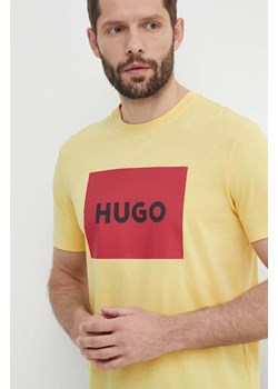 HUGO t-shirt bawełniany męski kolor żółty z nadrukiem 50467952 ze sklepu ANSWEAR.com w kategorii T-shirty męskie - zdjęcie 171588493