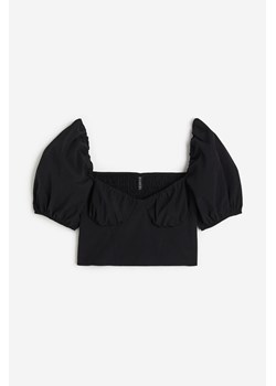 H & M - Krótka bluzka z bufiastym rękawem - Czarny ze sklepu H&M w kategorii Bluzki damskie - zdjęcie 171590674