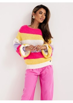 Sweter Hortes Stripes Amarantowy ze sklepu Lisa Mayo w kategorii Swetry damskie - zdjęcie 171594290