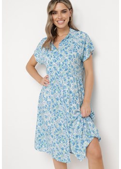Niebieska Koszulowa Sukienka z Bawełny Zapinana na Guziki Tesadia ze sklepu Born2be Odzież w kategorii Sukienki - zdjęcie 171597902