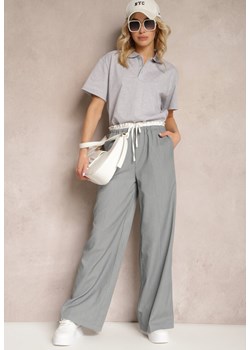 Szare Materiałowe Spodnie z Szerokimi Nogawkami High Waist z Gumką w Talii Comina ze sklepu Renee odzież w kategorii Spodnie damskie - zdjęcie 171598042