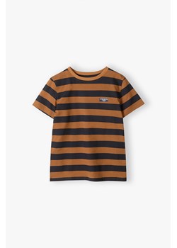 Brązowy t-shirt bawełniany chłopięcy w paski ze sklepu 5.10.15 w kategorii T-shirty chłopięce - zdjęcie 171598181