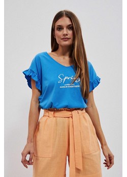 Bawełniana koszulka damska z falbaną przy rękawach ze sklepu 5.10.15 w kategorii Bluzki damskie - zdjęcie 171598303