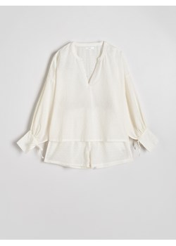 Reserved - Dwuczęściowa piżama z bawełny - złamana biel ze sklepu Reserved w kategorii Piżamy damskie - zdjęcie 171610201