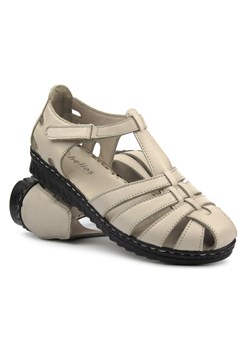 Skórzane sandały damskie na lekkiej podeszwie - HELIOS Komfort 1204, szare ze sklepu ulubioneobuwie w kategorii Sandały damskie - zdjęcie 171689112