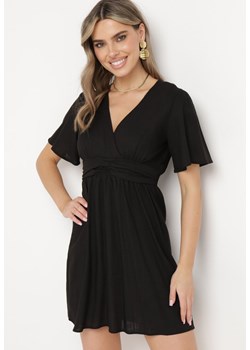 Czarna Sukienka z Dekoltem w Serek i Cienkimi Gumkami w Pasie Lovarina ze sklepu Born2be Odzież w kategorii Sukienki - zdjęcie 171690833