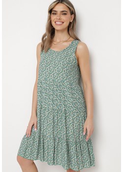Zielona Sukienka z Bawełny Bez Rękawów z Rozkloszowanym Dołem Kiolette ze sklepu Born2be Odzież w kategorii Sukienki - zdjęcie 171690924
