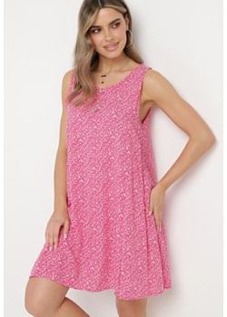 Różowa Rozkloszowana Sukienka z Bawełny z Ozdobnymi Guzikami przy Dekolcie Biarlia ze sklepu Born2be Odzież w kategorii Sukienki - zdjęcie 171690980
