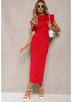 Czerwona Taliowana Sukienka z Rozcięciem i Poduszkami na Ramionach Melloretta ze sklepu Renee odzież w kategorii Sukienki - zdjęcie 171691670