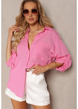Różowa Koszula z Lnu i Wiskozy z Długim Rękawem Zapinana na Guziki Fumita ze sklepu Renee odzież w kategorii Koszule damskie - zdjęcie 171691710