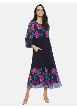 Granatowa zwiewna sukienka w kwiaty Potis & Verso Noelia ze sklepu Eye For Fashion w kategorii Sukienki - zdjęcie 171691864