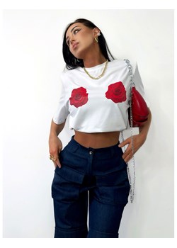 Bawełniana bluzka t-shirt z różami GLENN - biała ze sklepu magmac.pl w kategorii Bluzki damskie - zdjęcie 171692060